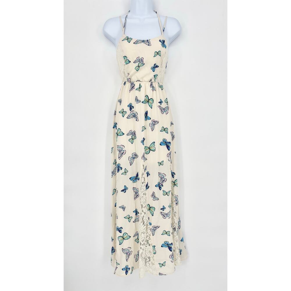 Candies Cream Lace Butterfly Fairycore Halter Maxi Dress Size XS